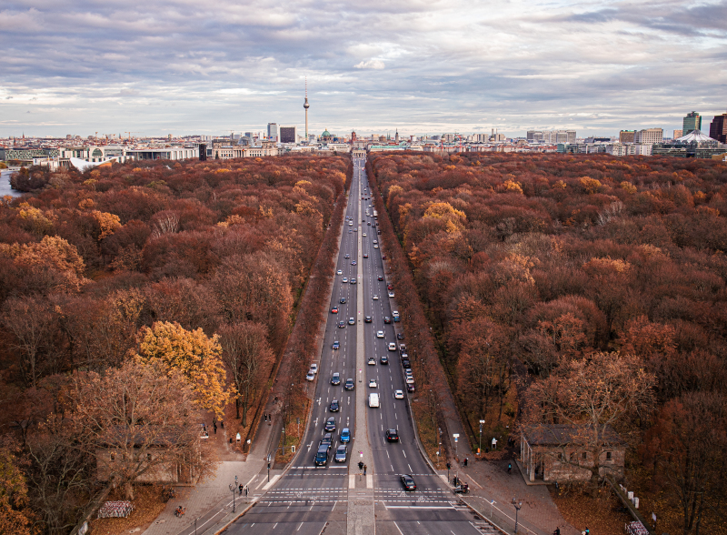 <p>View from the Siegessäule to the Tiergarten and the Brandenburg Gate, Berlin, Germany. </p>